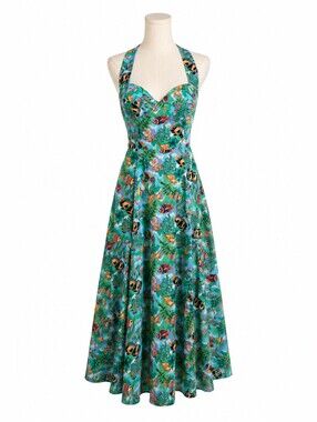 Rare Vintage Geary Roark Tropical Fish Halter Maxi Dress 80s 90s Size 6